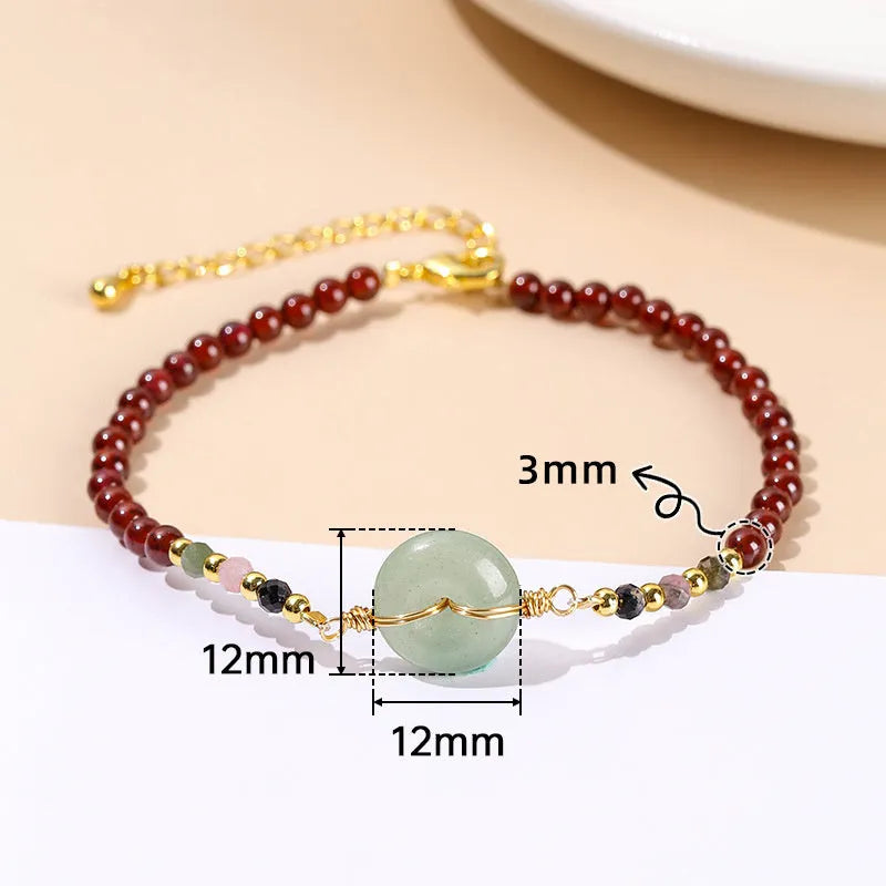 Women's crystal agate bracelet with garnet safety buckle and round decorative elements