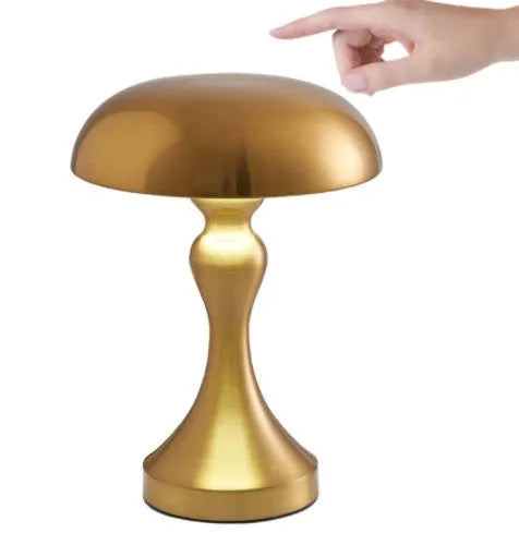Metallic USB rechargeable touch desk lamp showing three colour light settings