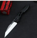 Folding fruit knife with D2 steel blade, black oxide surface, and aluminium handle, 19cm length