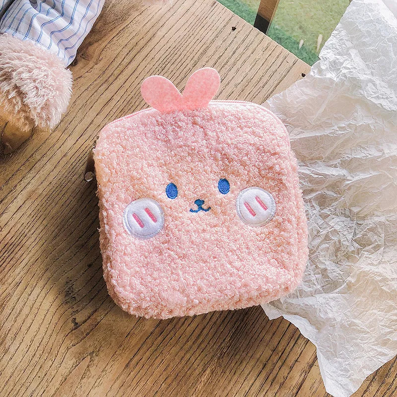 Flannel sanitary napkin storage bag in pink with large capacity, compact 13cm size