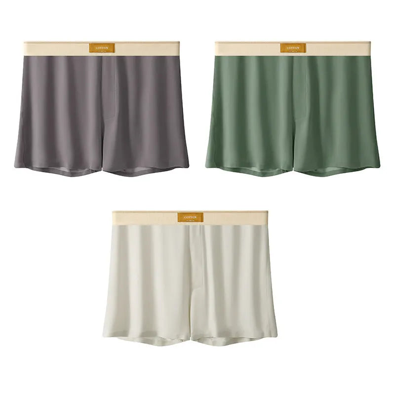 Men's ice silk underwear in solid colours showing loose fit and mid waist design