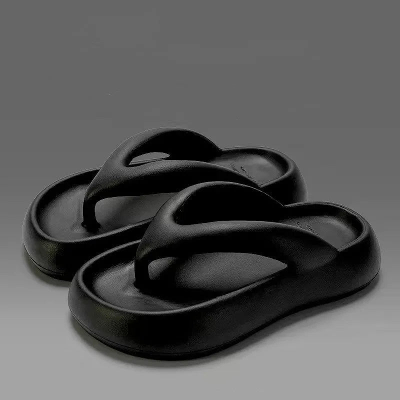 Solid colour thick-soled EVA flip-flops with a bow detail on the strap in black, green, pink, rose red, or white.