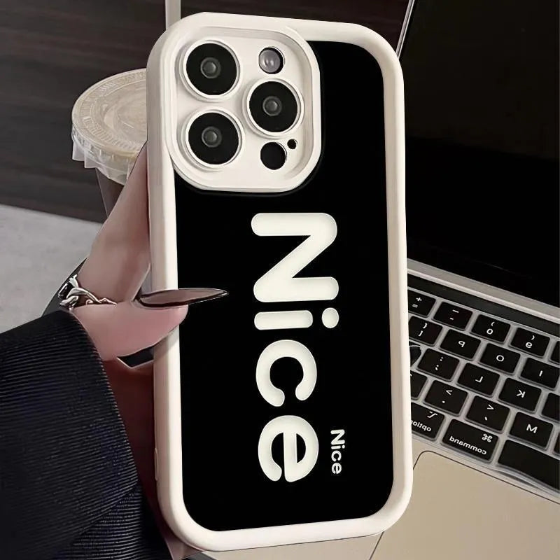 TPU phone case with cartoon design for iPhone 11-15 Pro Max in beige and black background