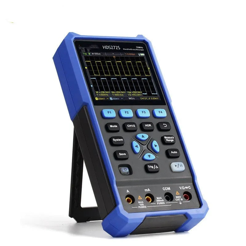 Handheld digital oscilloscope with display screen and probe for automotive electronic testing