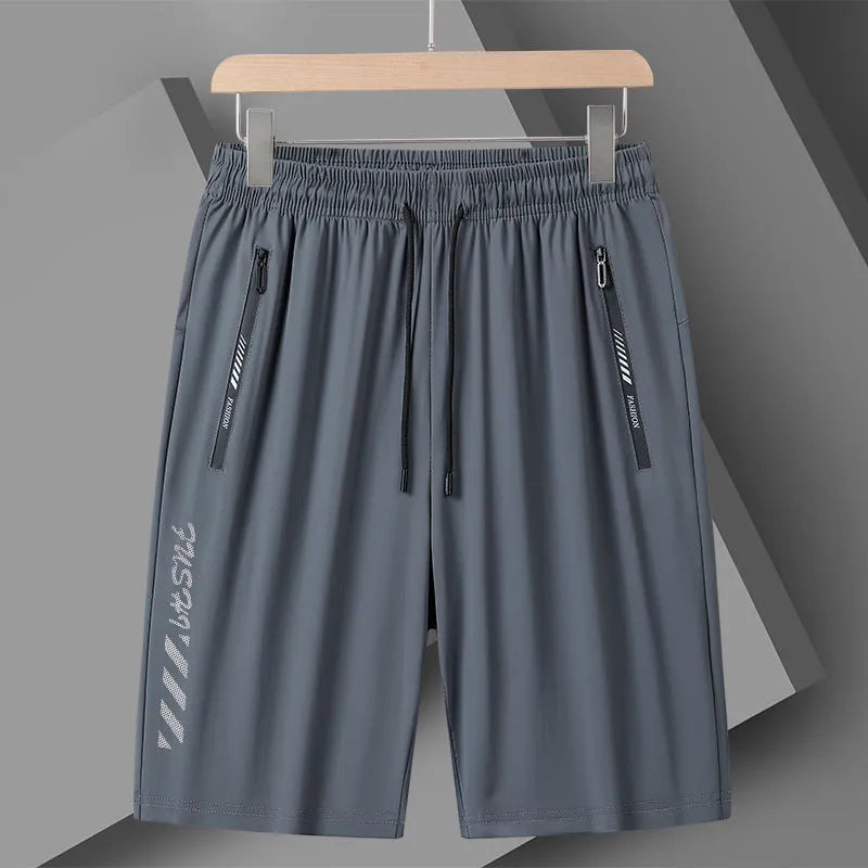 Men's loose fit quick-drying sports shorts in black, available sizes M to 6XL