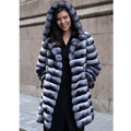 Women's zebra stripe faux mink overcoat with regular sleeves and medium length