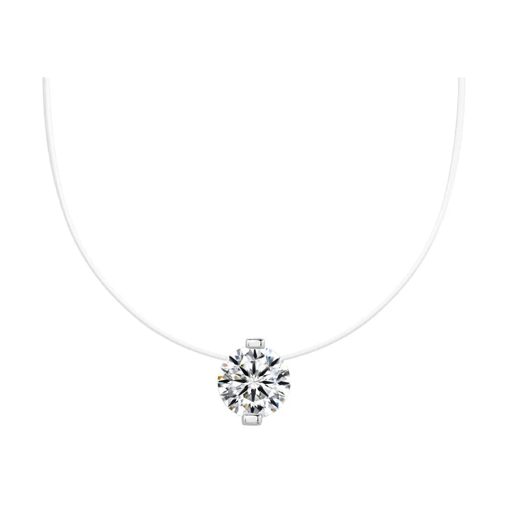 Women's 925 silver moissanite clavicle chain with plum blossom pendant on invisible fishing line, white moissanite option