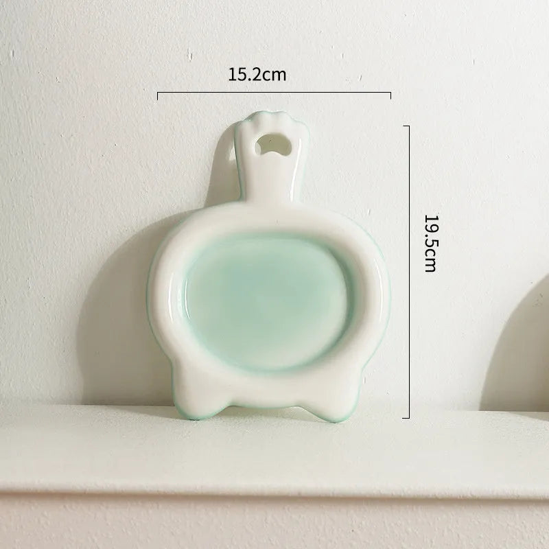 Ceramic cat bowl and plate set in blue, green, pink, or yellow with non-slip bottom