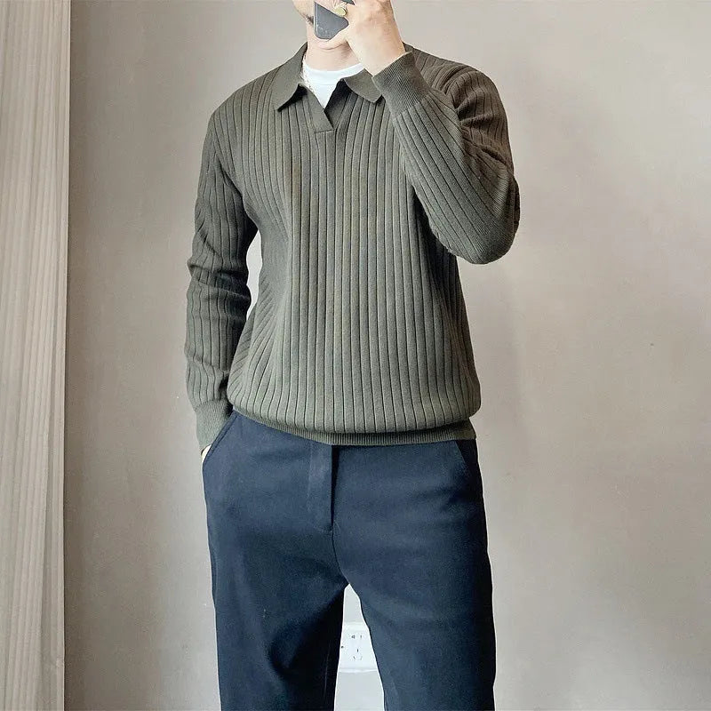 Men's loose fit modal knitted sweater with rabbit fur blend in Army Green colour