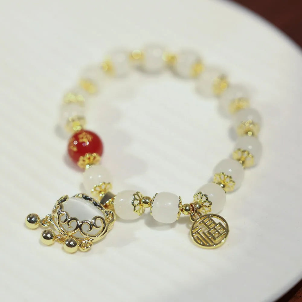 Chinese style coloured glass women's bracelet with fu character and safety lock symbols