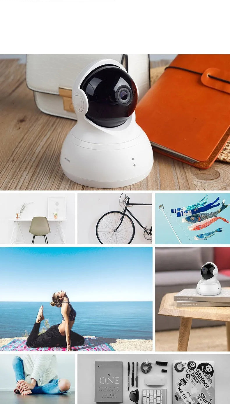 White wireless WiFi surveillance camera with 360-degree HD night vision and wall mount