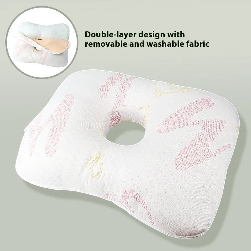 Beauty salon single hole ear pillow in grey colour, showing central ear hole and rectangular shape.