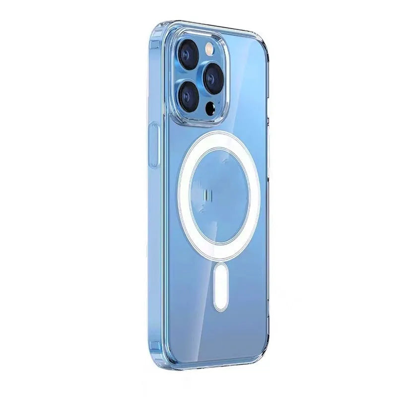 Straight edge airbag transparent magnetic phone case for Apple iPhone 16 and 16 Plus, PC material, simple style, clear colour