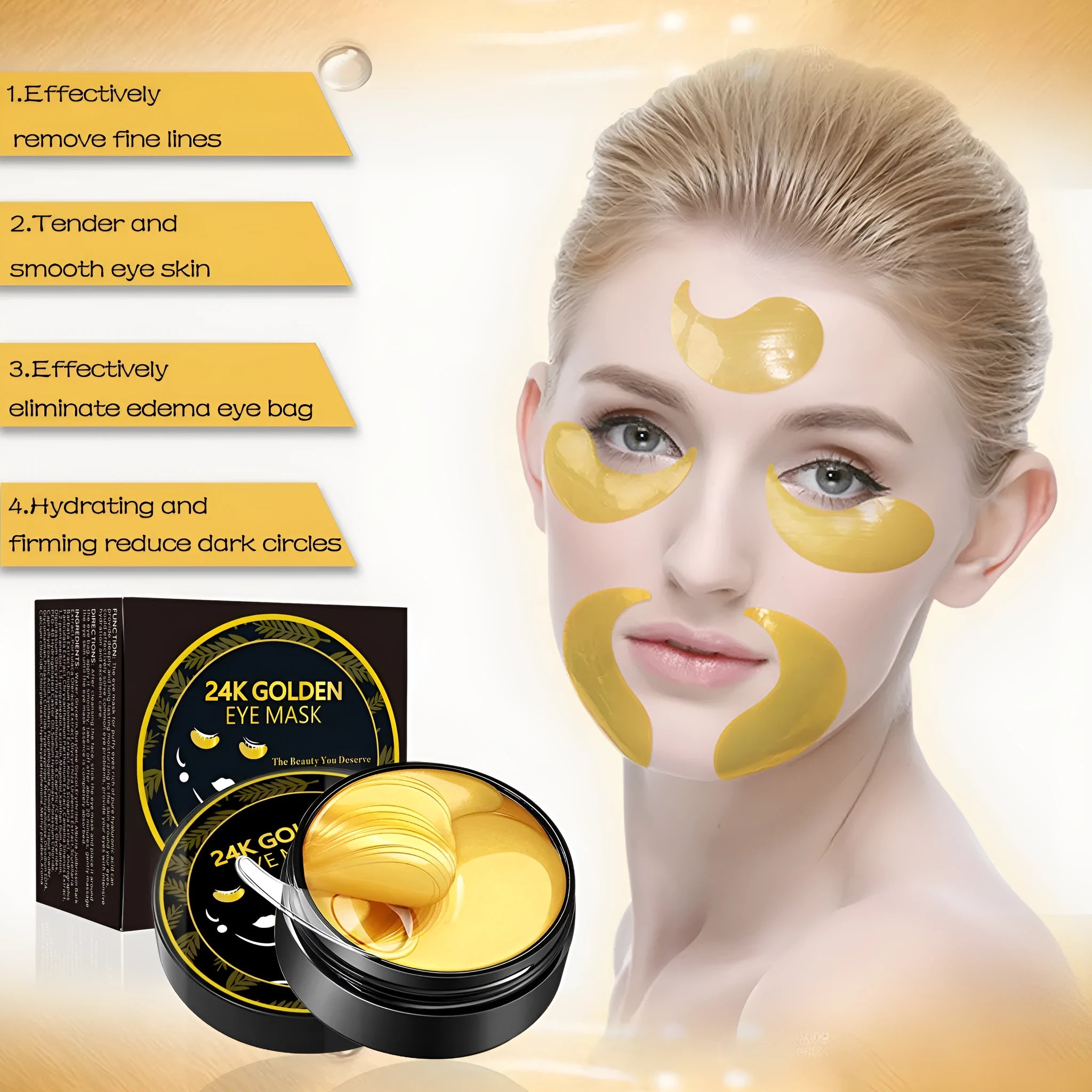 Moisturizing Gold Eye Mask 180g box for universal skin type eye care treatment