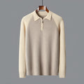Men's wool half zipper contrast color lapel sweater in wheat camel colored slim fit winter pullover