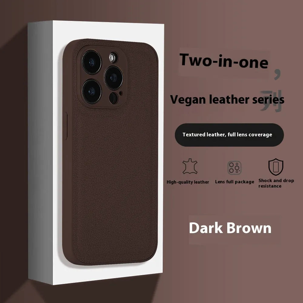 Lychee pattern imitation leather phone case for iPhone 16 Pro Max in gold colour with textured finish
