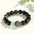 Silver stone crystal bracelet with fox charm featuring white, pink and navy blue beads