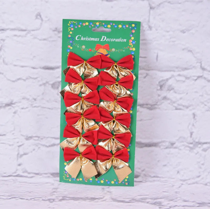 5 cm polyester Christmas tree bow ornament in traditional red gold silver colours