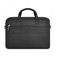 Black Oxford cloth multi-pocket laptop handbag showing separate internal layers and an integrated lock.