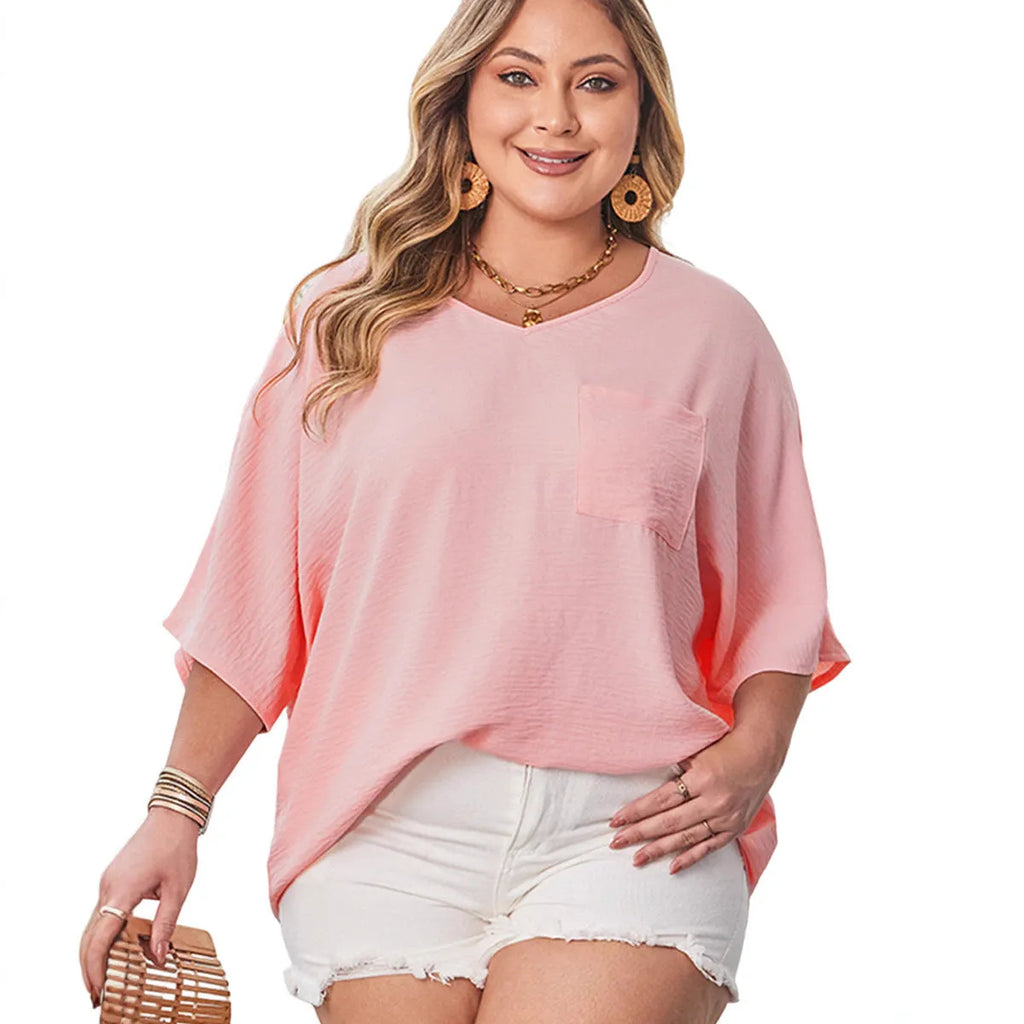 Women's solid colour polyester short sleeve t-shirt in green, loose fit, plus size available up to 4XL