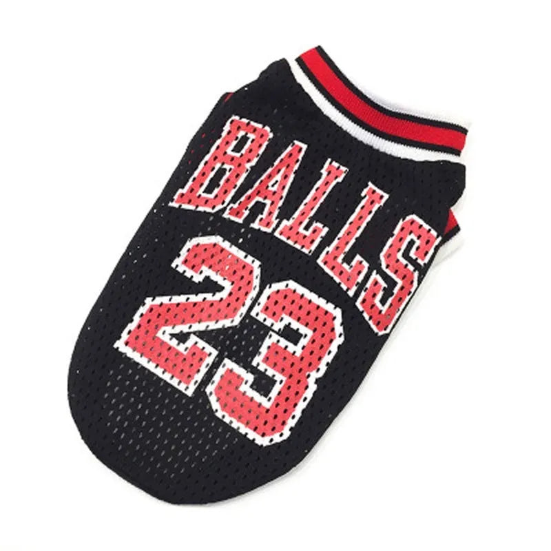 Black and red dog sweatshirt vest in polyester material shown in five sizes