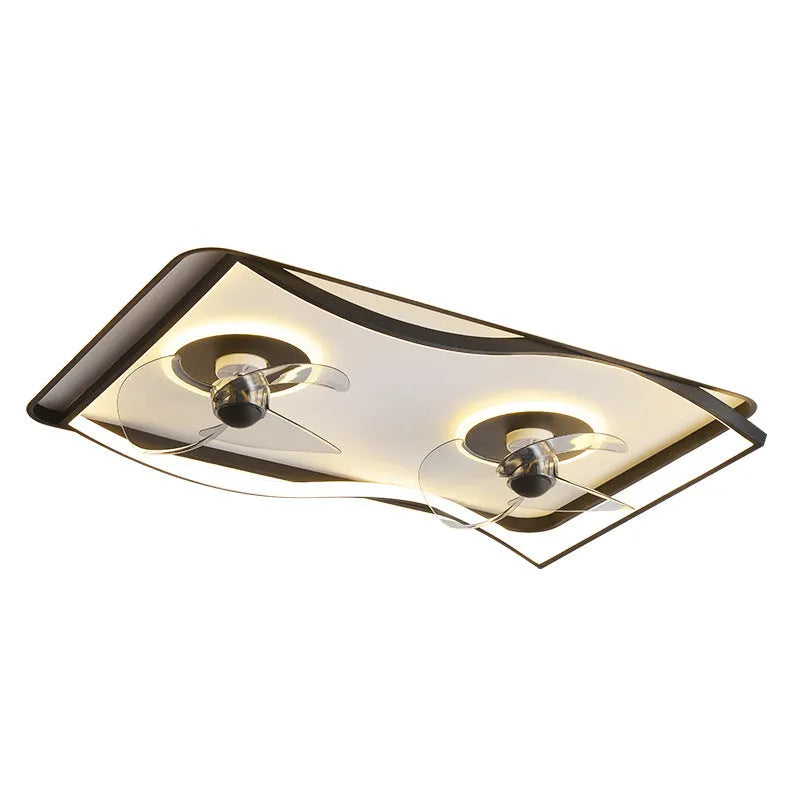 Modern black ceiling fan lamp with light, shown in annular, round, and square style options.