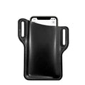 Men's PU square vertical waist belt bag in black, designed for oversized phones, front view