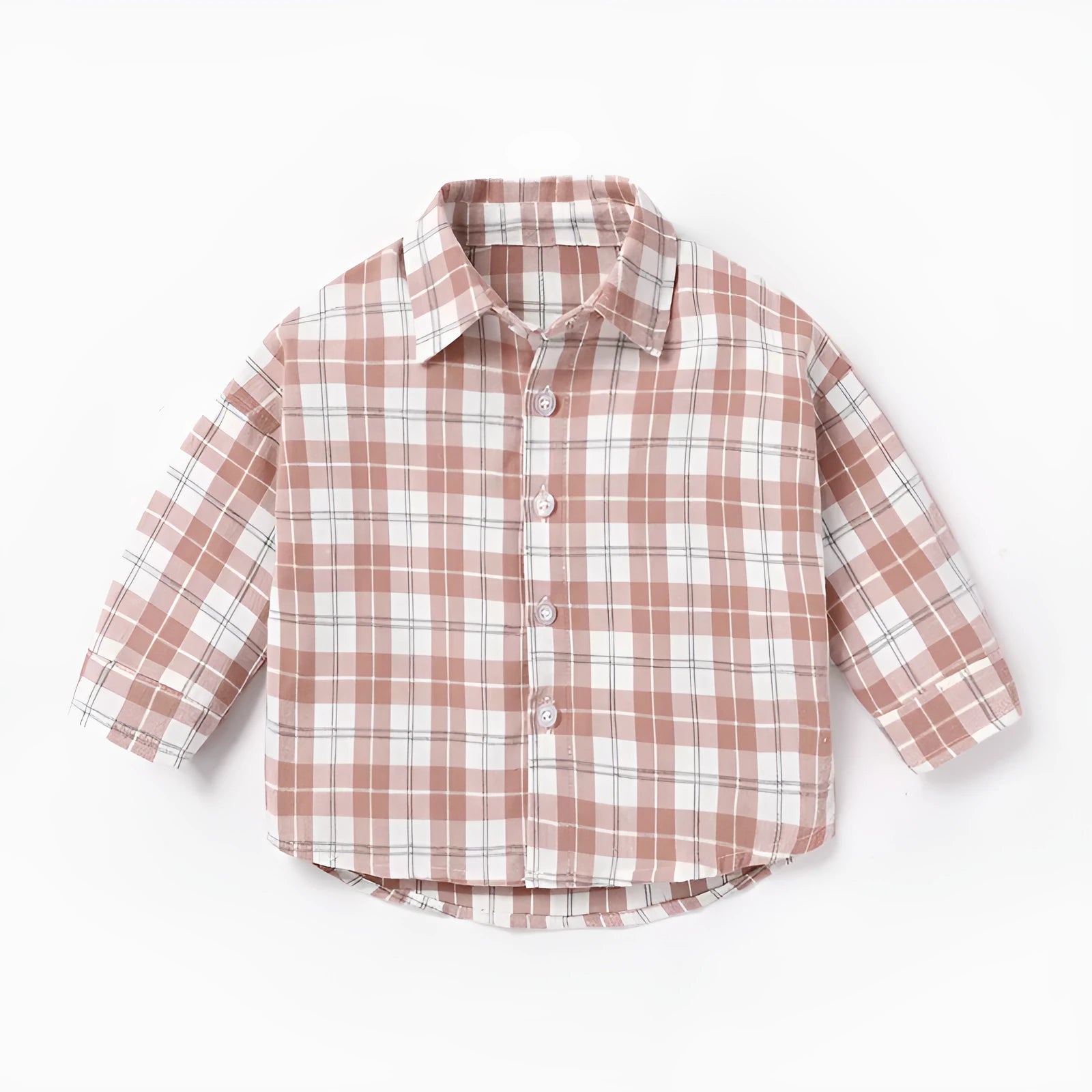 Boys' cotton lattice shirt in khaki, light blue, pink, or yellow with long sleeves for spring and autumn wear