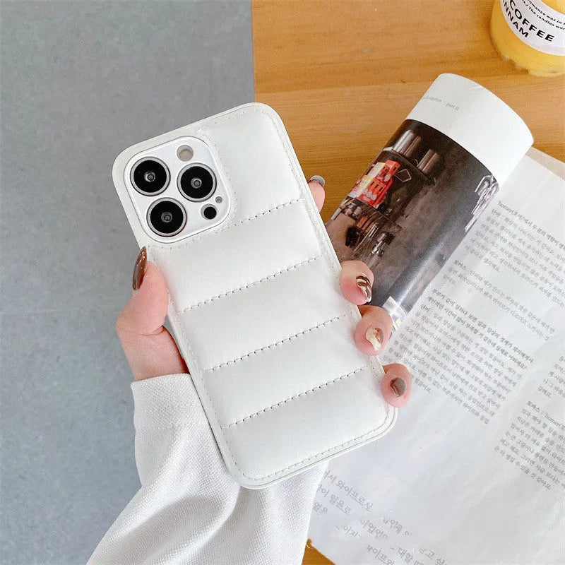 Solid colour down jacket phone case for Apple iPhone 14 series in black TPU PC back cover