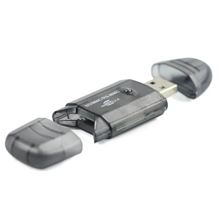 Transparent plastic USB card reader with LED light option on desk