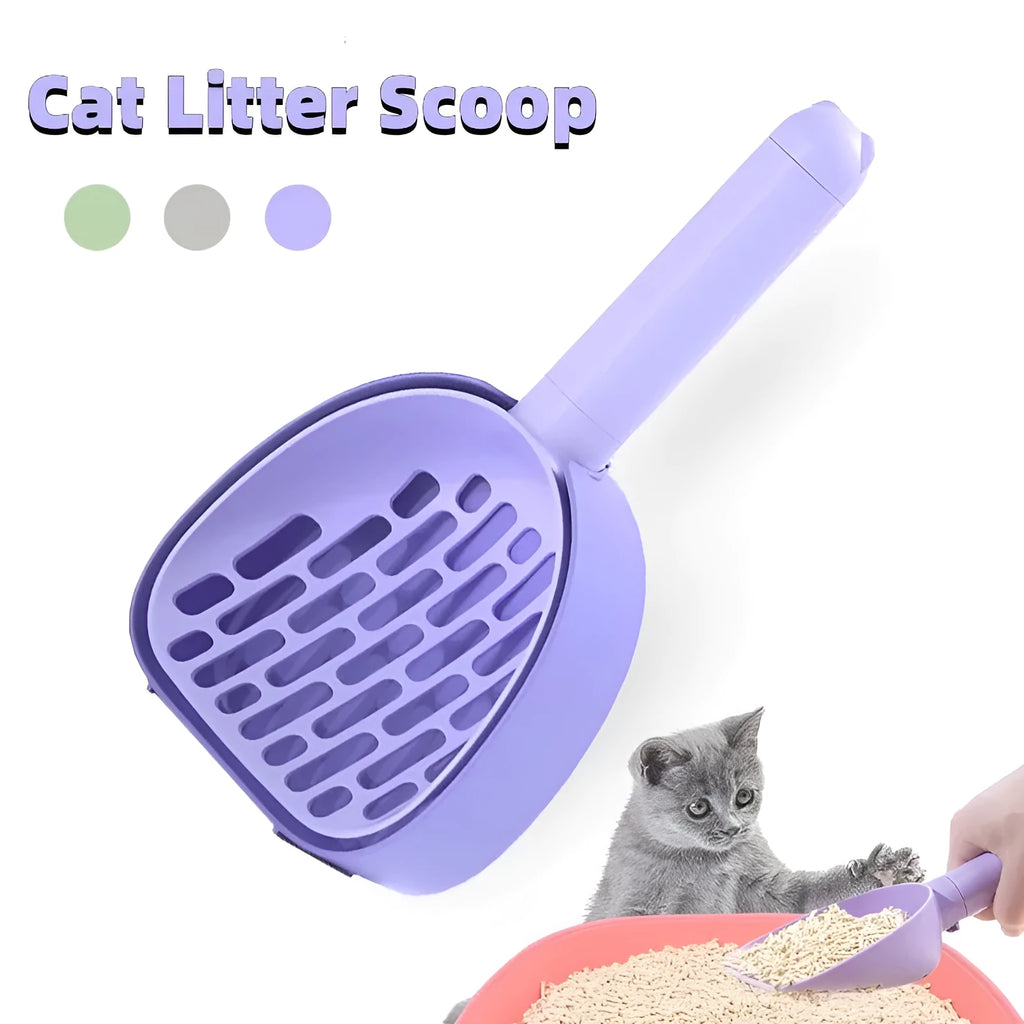 White ABS plastic cat litter scoop with storage base and hidden waste bag compartment