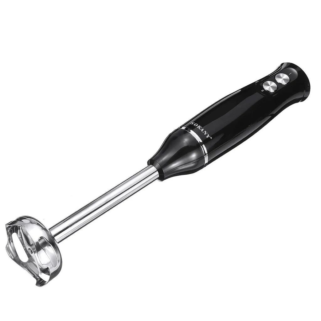 Black 700W electric egg beater food mixer with two speed settings and jug on a kitchen counter