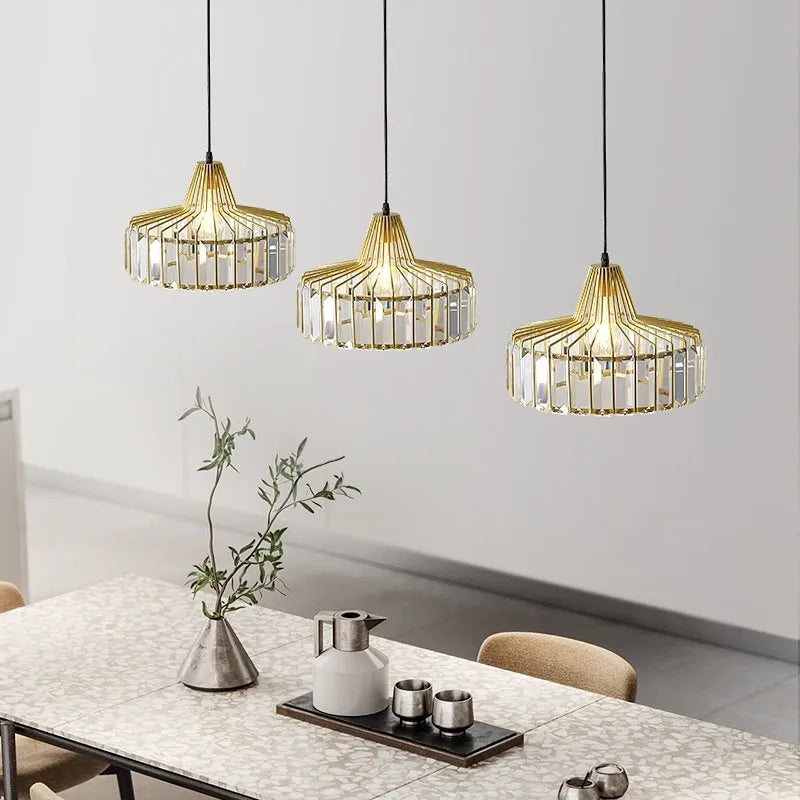Modern crystal chandelier droplight with iron frame and LED lighting in black finish