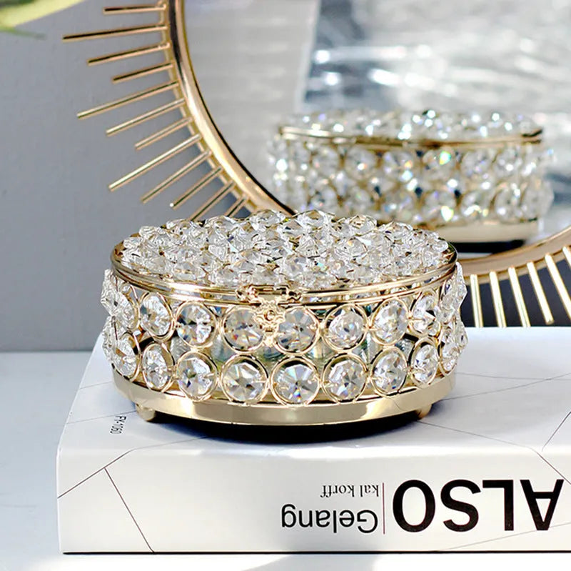 French gold metal frame crystal glass transparent jewellery storage box