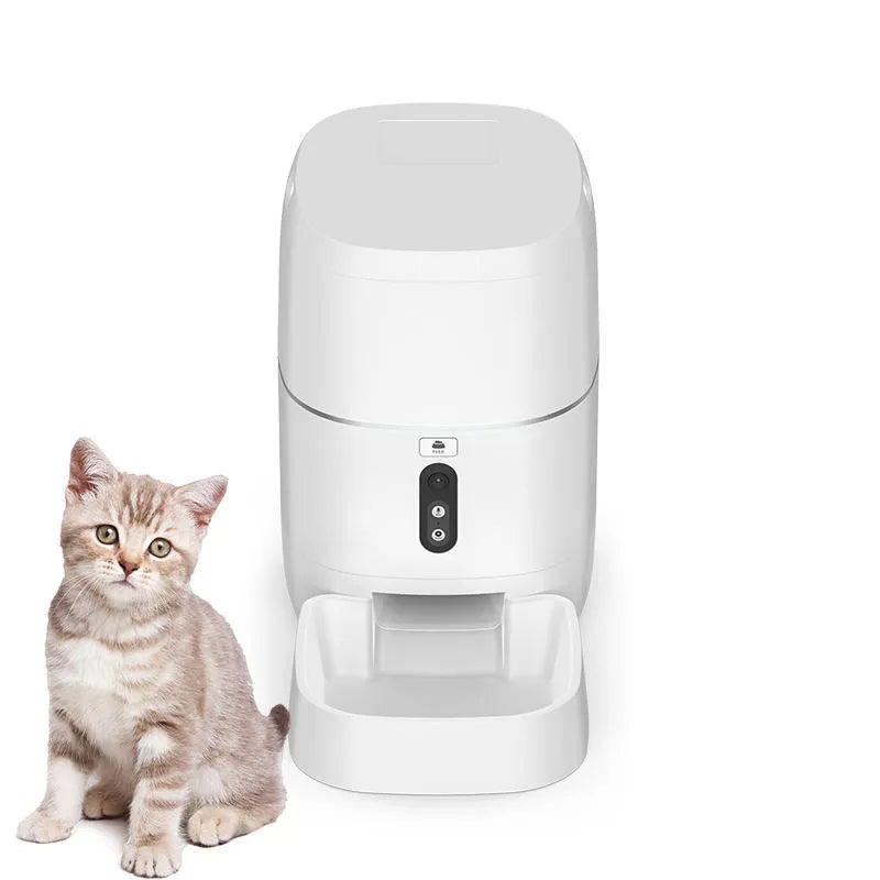 Smart ABS automatic pet feeder water dispenser white voice version with front panel on tabletop