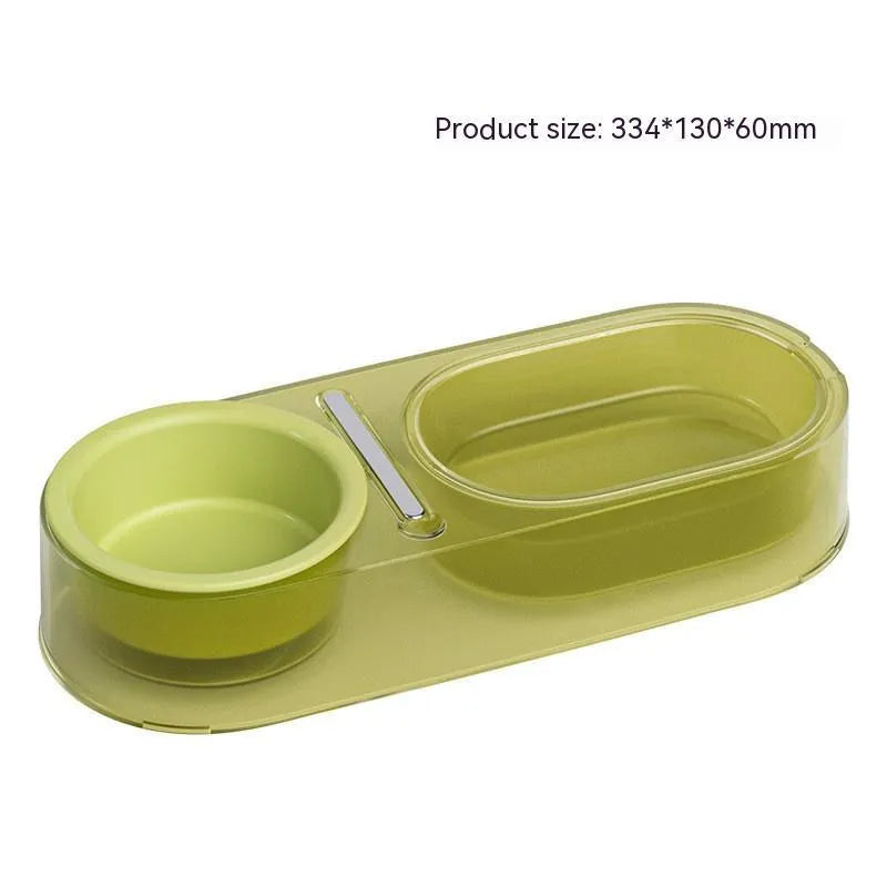 Cat feeding bowl in mixed spoon design, made from PC, stainless steel, and ceramic, available in Mint Green, Taro Purple, and Yellow