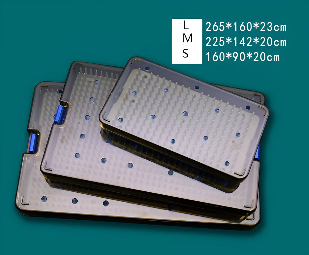 Silicone disinfection box with lid in three size options: large, medium, and small.