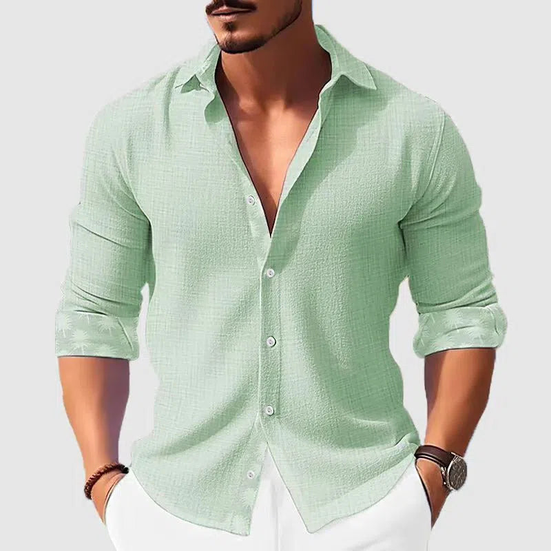 Printed men's long sleeve shirt with flower pattern in loose cardigan style, available in multiple colours