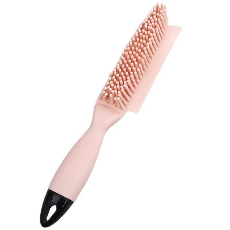 Green dog brush with hair collector reservoir, massage nodules, and a separate pink wool sticker for pet hair removal