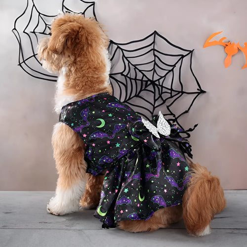 Halloween angel wings dog costume in bright pumpkin or bat colours