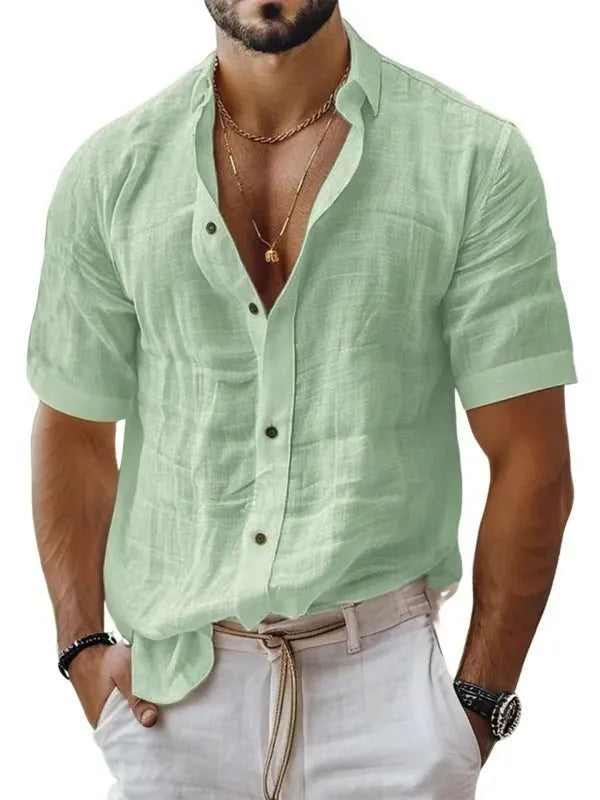 Men's short sleeve lapel shirt in solid colour with cardigan style design