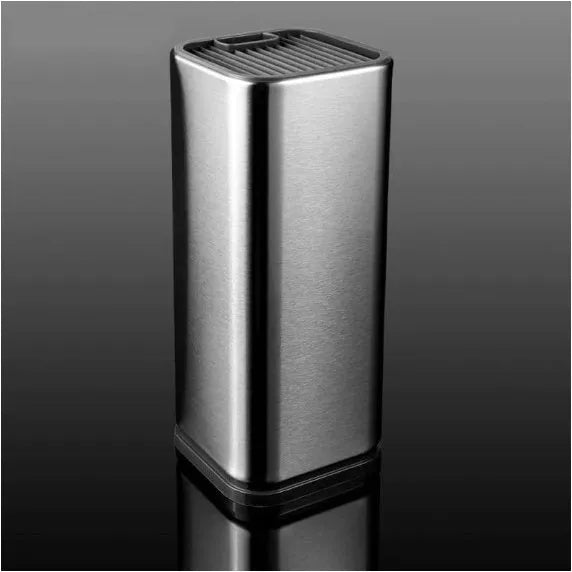 Stainless steel kitchen knife holder with storage bucket in black colour showing detachable drainage base