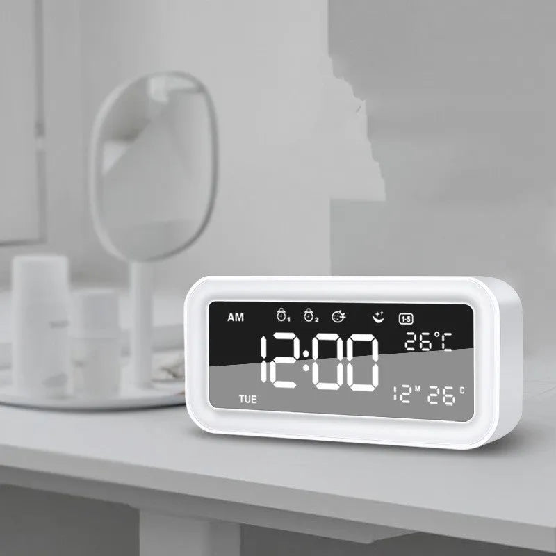 Multifunctional LED atmosphere light alarm clock with music function rectangular plastic blue pink