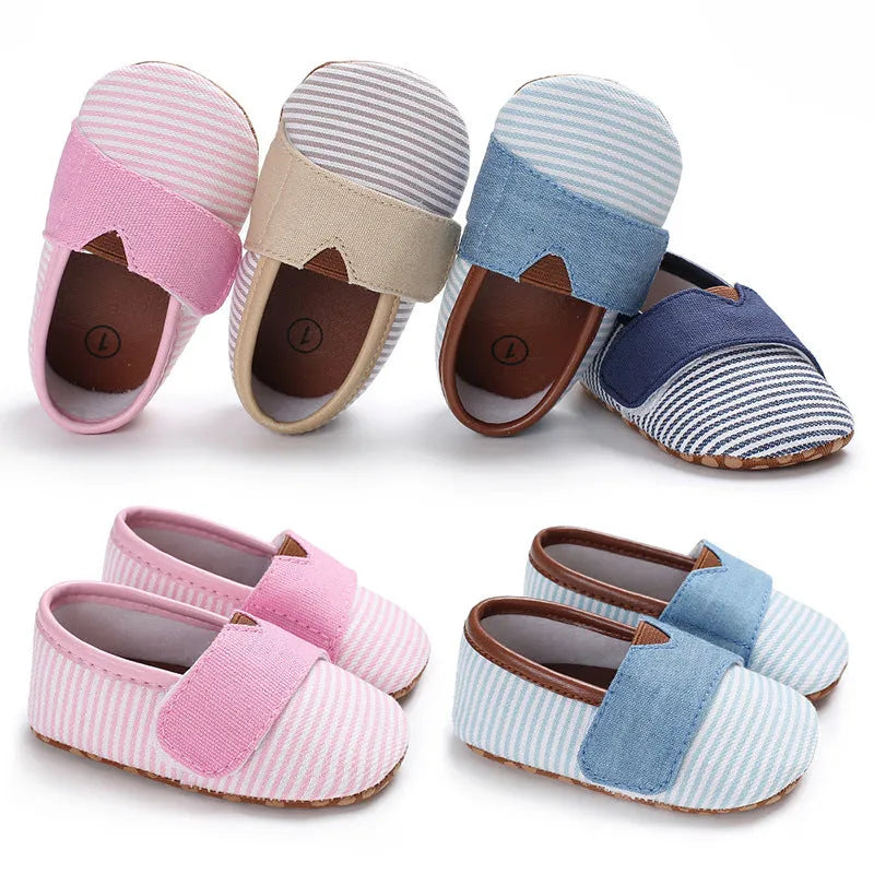 Striped canvas soft sole toddler non-slip shoes for boys girls in multiple colours