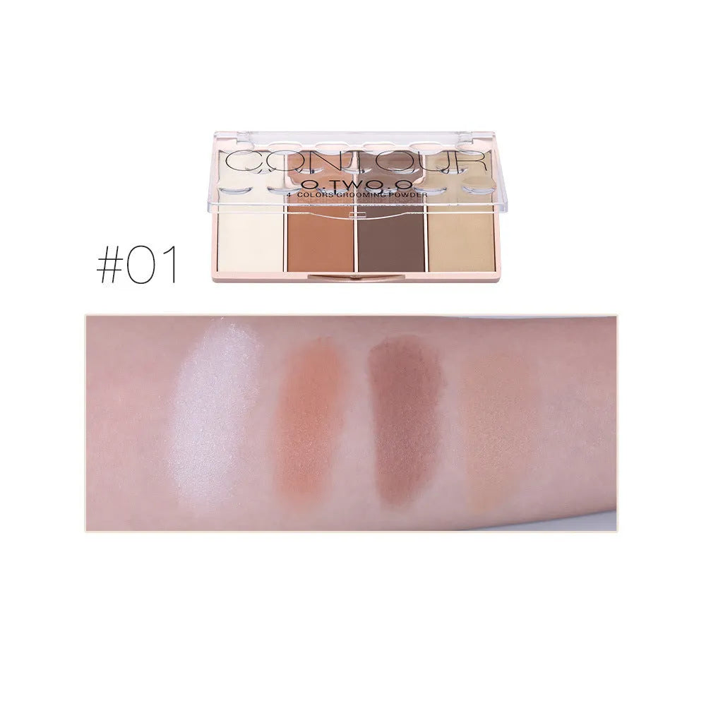 Rose gold four-colour highlight blush palette conditioning disc with pearl white highlighter, blush, and bronzer shades