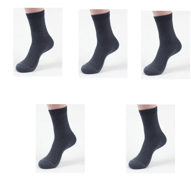 Men's bamboo fibre socks in a small square pattern, shown in navy blue colour.