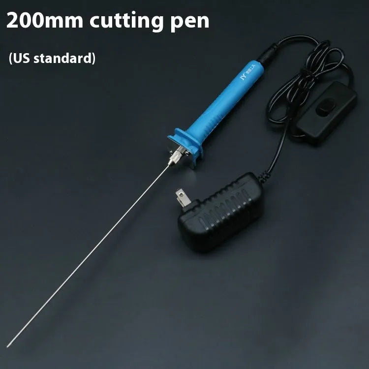 Blue electric heating cutter pen with plastic handle for cutting foam and pearl cotton.