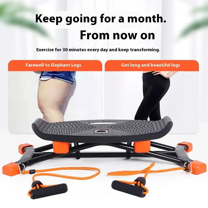 Black mini fitness skiing machine exercise equipment with elastic hand straps