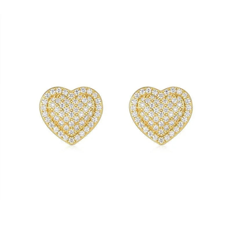 S925 sterling silver heart-shaped moissanite stud earrings with gold-colour plating