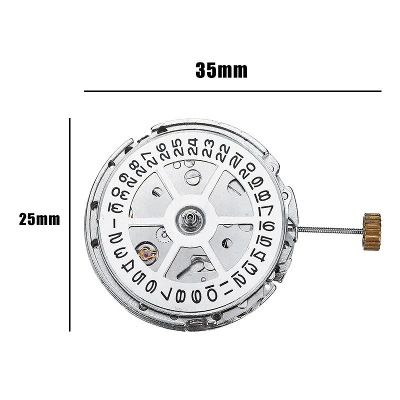 8215 automatic movement replacement with silver stainless steel construction showing 25mm diameter